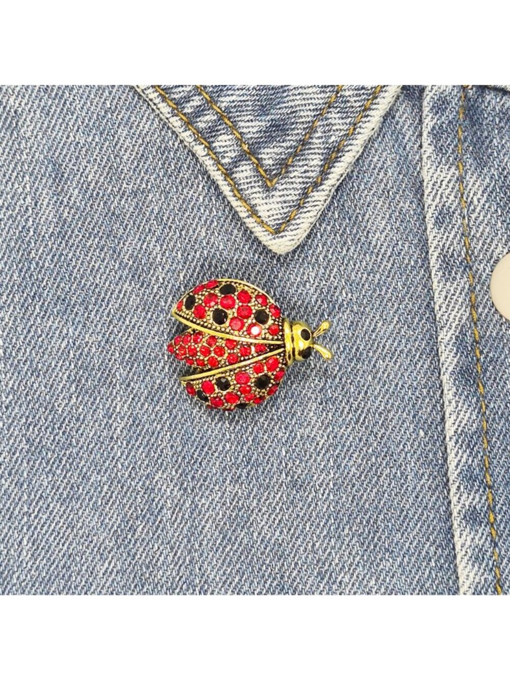 ⭐Vintage Style Ladybug Rhinestone Brooch Pin Red Gold Insect Animal Broch New - Picture 4 of 6